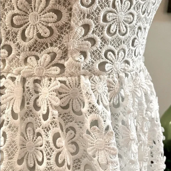 Bohemian Eyelet Short White Lace Dress - Picture 3 of 9